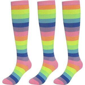 Women's Cotton Colorful Striped Rainbow Knee High Socks 1/3 Pairs